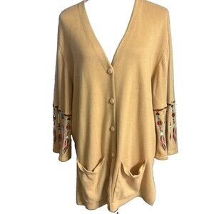 Bob Mackie Wearable Art Dream Catcher  Womens XL Embroidered Camel Cardigan